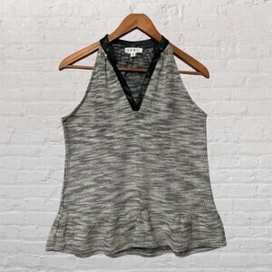 THML Gray Black Textured Faux Leather Trim Racerback Sleeveless Peplum Top XS